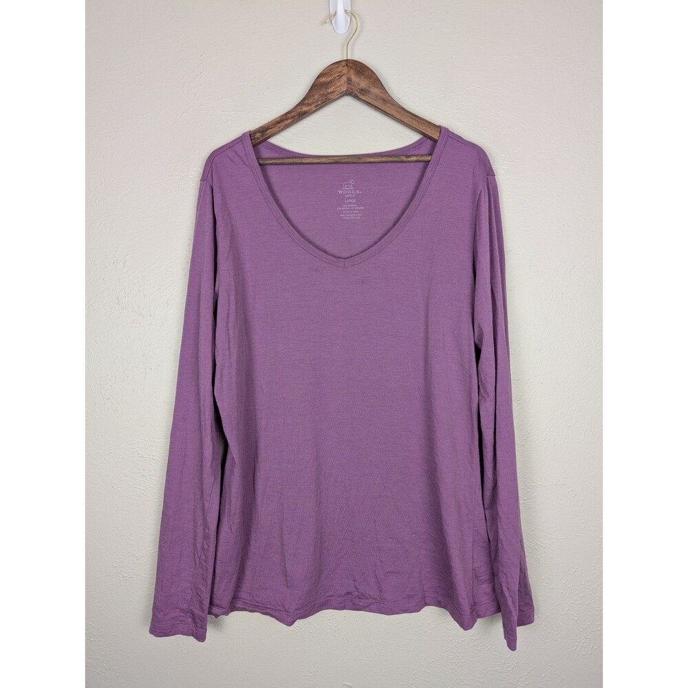 Woolx Layla Tee Top Shirt Merino Wool Blend Long Sleeve V Neck Base Layer - L